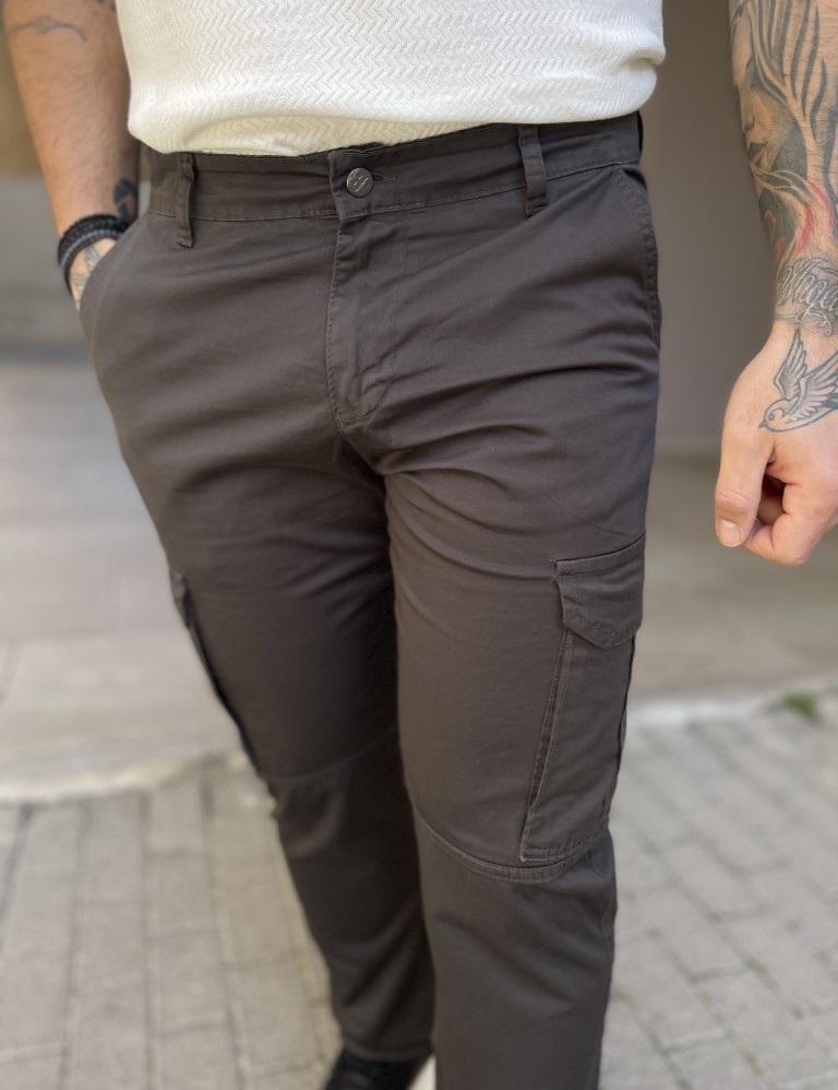 Ανδρικό cargo ίσιο γκρι υφασμάτινο παντελόνι BO1682G φωτογραφία